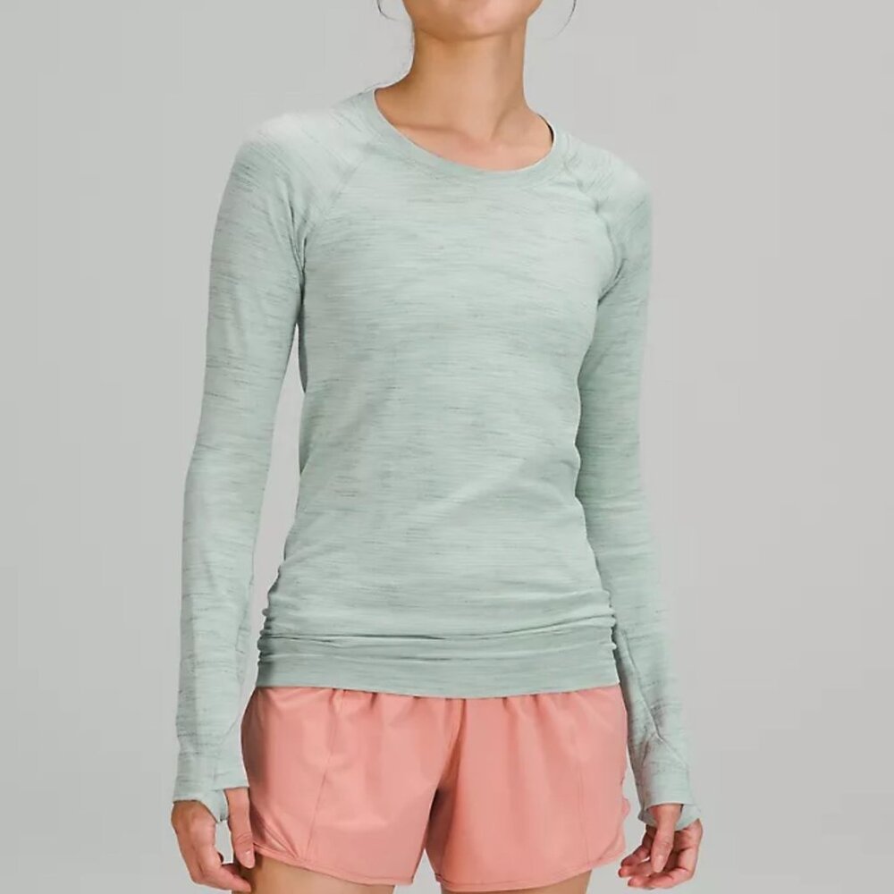 lululemon Swiftly Tech LS Chroma Check Silver Blue/Creamy Mint Multi sz 10
